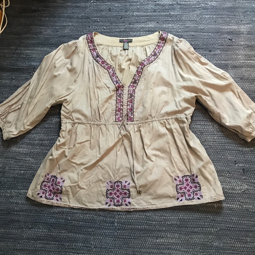 Dex 100% Cotton Embroidered Peasant Blouse 3X